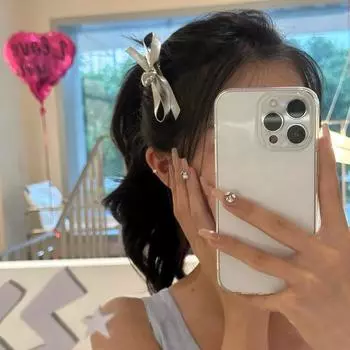 Милая серебряная заколка-бант Y2K заколки-сердечки с бантом милая заколка для волос для девочек женские аксессуары для волос головные уборы