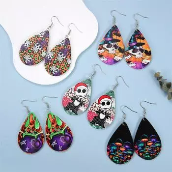 Милая серия «Хэллоуин Арт» Серьги-капли из дерева Серьги-тыквы с летучей мышью и паутиной Серьги-призраки для женщин Ювелирные изделия Подарки для девочек 1