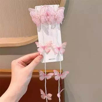 Милая сетчатая заколка для волос с плетением из жемчуга, красочная кисточка, детские заколки, головной убор, цепочка для плетения волос