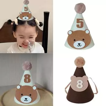 Милая шапка для дня рождения с медведем для детей от 1 до 9 лет, удобная шапка с цифрами для младенцев, вечеринок и праздников в честь рождения ребенка T9