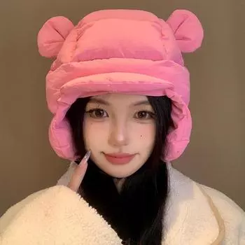 Милая шапка из хлопка с медвежьими ушками, женская, осень-зима 2024, теплая шапка для лета, для езды на велосипеде M56-58cm розовый