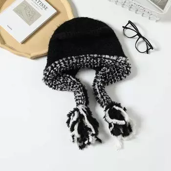 Милая шапка-медведь, согревает лицо зимой, осенью и зимой, плюшевая вязаная большая шапка для защиты головы и ушей, новая модель. темно-коричневого