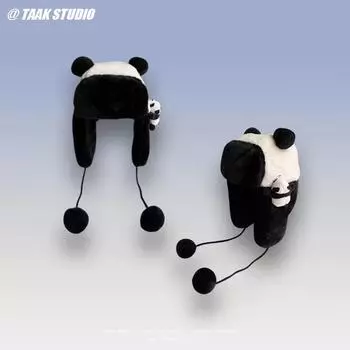 Милая шапка панда Лэй Фэн, женская теплая универсальная студенческая плюшевая защитная шапка-шарф, комплект из трех предметов M56-58cm