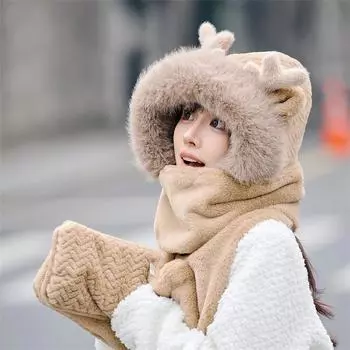 Милая шапка-пуловер, женские осенние и зимние шапки, маски, ожерелья, интегрированные средства защиты от холода при езде на велосипеде, теплые и ветрозащитные щитки для лица one size