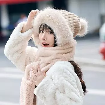 Милая шапка-пуловер, женские осенние и зимние шапки, маски, ожерелья, интегрированные средства защиты от холода при езде на велосипеде, теплые и ветрозащитные щитки для лица One size