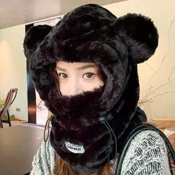Милая шапка-пуловер, женские осенние и зимние шапки, маски, ожерелья, интегрированные средства защиты от холода при езде на велосипеде, теплые и ветрозащитные щитки для лица one size чёрный