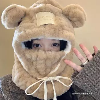 Милая шапка-пуловер, женские осенние и зимние шапки, маски, ожерелья, интегрированные средства защиты от холода при езде на велосипеде, теплые и ветрозащитные щитки для лица one size легкие хаки