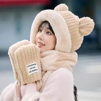 Милая шапка-пуловер, женские осенние и зимние шапки, маски, ожерелья, интегрированные средства защиты от холода при езде на велосипеде, теплые и ветрозащитные щитки для лица One size