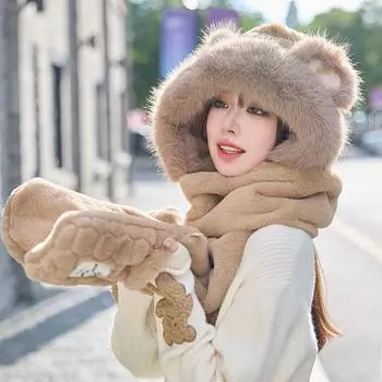 Милая шапка-пуловер, женские осенние и зимние шапки, маски, ожерелья, интегрированные средства защиты от холода при езде на велосипеде, теплые и ветрозащитные щитки для лица One size