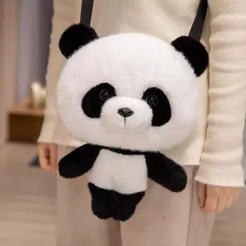 Милая шапка с изображением гигантской панды, зимняя теплая мультяшная шапка с пушистыми ушками, рюкзак для девочек из улицы, сумка-косичка See details