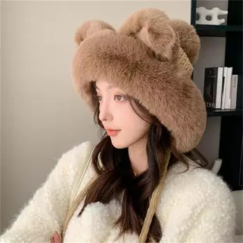 Милая шапка с лисьими ушками, женская осенне-зимняя кашемировая вязаная шапка, милая теплая вязаная шапка с защитой ушей для верховой езды One Size чёрный