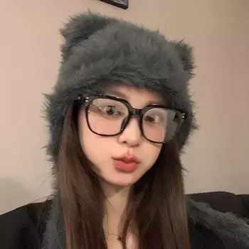 Милая шапка с ушками медведя, женская осенне-зимняя новая универсальная плюшевая вязаная шапка, защитная шапка для ушей Lei Feng, шерстяная шапка M56-58cm