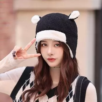 Милая шапка с ушками ягненка женская осенне-зимняя теплая универсальная флисовая шапка из овечьей шерсти для защиты ушей от холода шапка Lei Feng M56-58cm