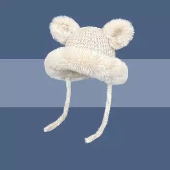 Милая шапка-ушанка с медвежьими ушками для катания на лыжах, детская, осенне-зимняя, двухслойная, плюшевая, утолщенная, плюшевая, защитная, для ушей, пуловер M (56-58cm) - Waffle Plush Lei Feng Cap бежевый