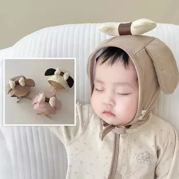 Милая шапочка для новорожденных, модная шапка с изображением щенка для малышей, мальчиков и девочек, весенне-осенняя теплая шапка Kawaii, реквизит для детской фотографии 44-46cm бежевый