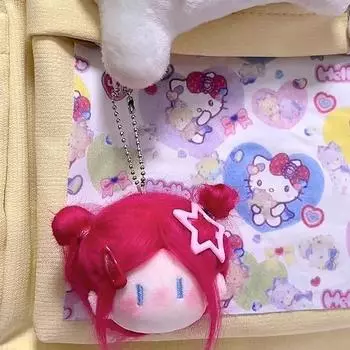 Милая шаровая голова, жареная хлопковая кукла, кулон, плюшевый брелок, брелок для рюкзака, подарок для детского сада, сумка, очаровательные украшения розы красного