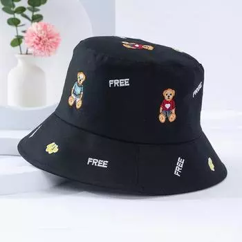 Милая шляпа-ведро с медведем для женщин, весна и осень, новый универсальный солнцезащитный козырек, солнцезащитный крем для студентов, мужская защитная маска для лица One Size чёрный