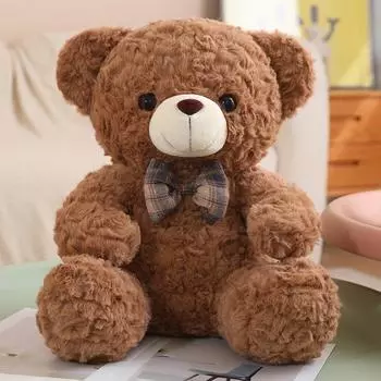 Милая сидящая кукла плюшевого мишки, бабочка, обнимающий мишка-марионетка, игрушка для обнимания маленькой девочки, успокаивающая игрушка, декоративная подушка 35cm (without zipper) коричневый