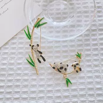 Милая симпатичная панда бамбуковая брошь в виде животного для женщин, ювелирные изделия, модные эмалевые булавки со стразами, украшение на лацкан рубашки, шляпы, подарок на вечеринку