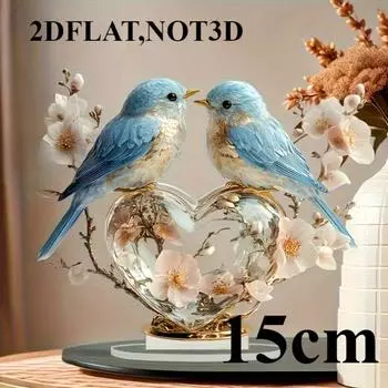 Милая синяя птичка, 2D плоский акрил, настольное украшение, орнаменты, подходит для гостиной, офиса, подарки, для пар, Рождество, Хэллоуин 15cm