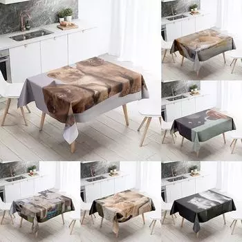 Милая скатерть с изображением кошки и собаки, для кемпинга, вечеринки, с защитой от пятен, водонепроницаемая, прямоугольная, кухонный стол, украшение для дома 40x70cm