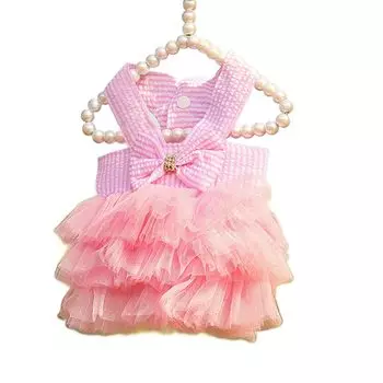 Милая собачка, майка для собак маленьких и средних собак, одежда для домашних животных, одежда для выхода в свет, кружевное платье с лентой, одежда для собак, одежда для прогулок, (М, Розовый)