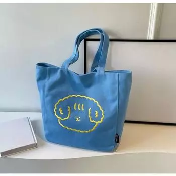 Милая собака 2024 новая сумка-тоут из холста с вышивкой, художественная простота, большая вместимость, повседневная сумка через плечо для женщин