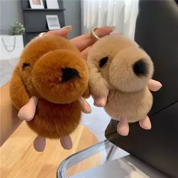 Милая собака мех кролика брелки мультфильм щенок плюшевая игрушка кулон дети школьная сумка подвесные украшения женский автомобиль брелок безделушки подарок About 14cm