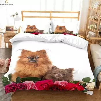 Милая собака животное 3D печатный пододеяльник комплект постельного белья пододеяльник наволочка мягкий и удобный пододеяльник 3 шт. EU 135x200cm 2PCS