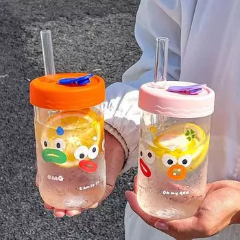 Милая соломенная бутылка для воды с пузырьками Боба и жемчугом, чай с молоком, термостойкое боросиликатное стекло, герметичная чашка для кофе, сока, посуда для напитков 600ml