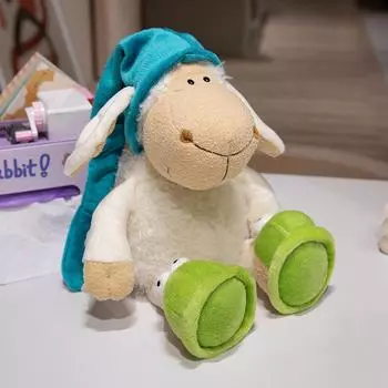 Милая сонная маленькая шерстяная игрушка Ночной колпак Овечья кукла Детская тряпичная кукла Девочка Кукла Подушка Подарок на праздник 25cm