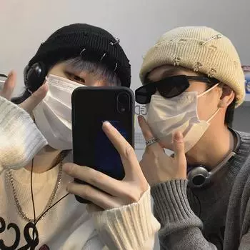 Милая состаренная дырка для мужчин и женщин зимняя вязаная шапка с булавками однотонная теплая шапка синий