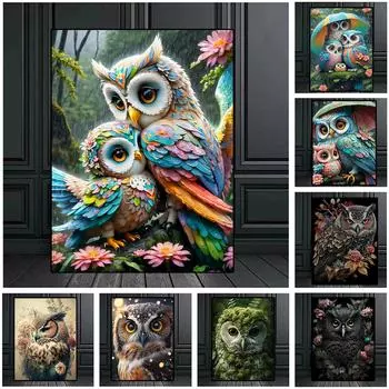 Милая сова-животное 5DDIY, расписанная алмазами, сова-цветок, винтажная настенная картина, вышитая для гостиной, украшение для дома Full Round 20x30CM
