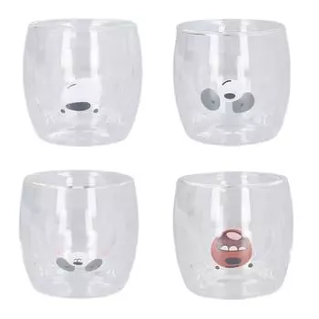 Милая стеклянная кружка с двойными стенками 250 мл, термостойкая, с изображением медведя, стеклянная кофейная чашка для домашнего офиса Lib Small Eyed Grizzly