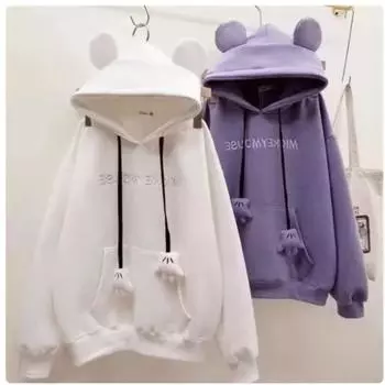 Милая студенческая толстовка из бархата на осень-зиму, свободный пуловер с принтом букв, толстовка с капюшоном для женщин S белый