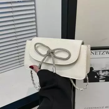 Милая сумка-бантик подмышку 2024 года, новая модная интернет-знаменитость, маленькая квадратная сумка, темперамент, модная фактура, сумка-мессенджер через плечо, прилив чёрный