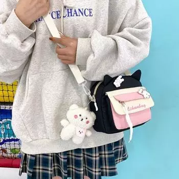 Милая сумка-бейдж с изображением мультяшного кота, сумка-ушка с изображением кота, модная сумка через плечо для улицы белый