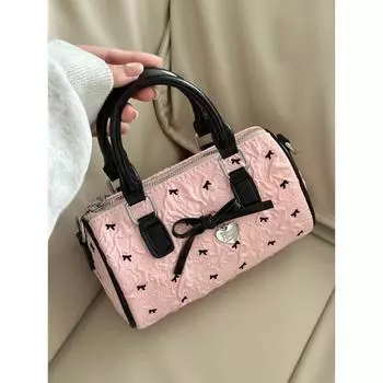 Милая сумка-боулинг с бантом Женская Корейская серия Сладкая Универсальная Модная Сумка через плечо Сумка-мессенджер Гяру Портативная Сумка Pink