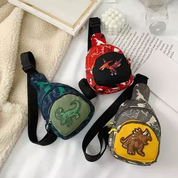 Милая сумка через плечо для мальчиков на открытом воздухе с принтом динозавра, детская сумка на грудь