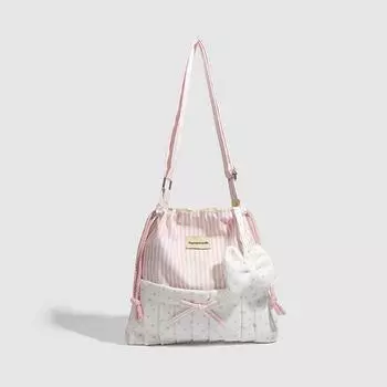 Милая сумка через плечо с горизонтальными полосками и бантом, на одно плечо, нишевая мода, все, что нужно для дизайна, милая сумка-тоут Sister розовый