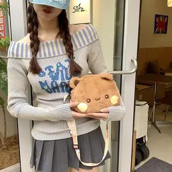 Милая сумка через плечо в виде плюшевого медведя, новая мягкая мини-сумка для милой куклы, японская сумка-мессенджер для женщин one size fits all белый