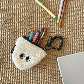 Милая сумка для хранения мелких предметов, рисовый шарик, кошелек для монет на молнии, маленький плюшевый кошелек со шнурком, студенческая сумка, подвеска