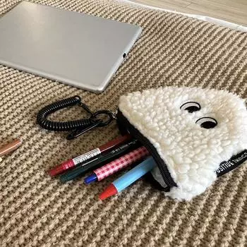 Милая сумка для хранения мелких предметов, рисовый шарик, кошелек для монет на молнии, маленький плюшевый кошелек со шнурком, студенческая сумка, подвеска