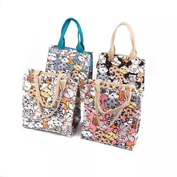 Милая сумка для ланча с мультяшным принтом, портативная изолированная большая вместительная холщовая сумка для бенто, сумка для школы, работы, путешествий, пикника синий