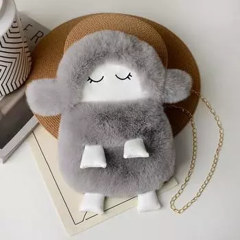Милая сумка из ягненка, шерстяная сумка, сумка для мелочей, новая осенне-зимняя милая плюшевая кукла, рюкзак на цепочке, женская сумка-мессенджер 32*20cm серый