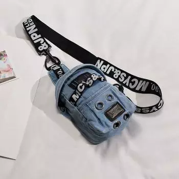 Милая сумка-кроссбоди из денима, популярная в интернете, трендовая, крутая нагрудная сумка Denim light blue single pack