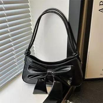 Милая сумка-мешок с бантом для подмышек, женская, лето 2024, новая модная сумка через плечо, универсальная сумка-мессенджер чёрный