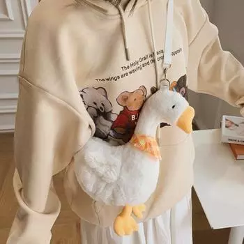 Милая сумка-переноска в виде утки на молнии, пушистая сумка через плечо в виде куклы, забавная большая плюшевая сумка в виде гуся, праздничная жёлтый