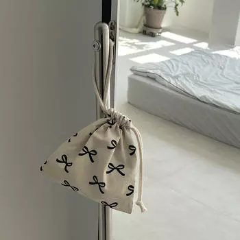 Милая сумка с бантом и принтом на шнурке, косметичка для хранения вещей для женщин и девочек, дорожный органайзер для ювелирных изделий, портативный, кавайный, удобный, мини-кошелек S розовый