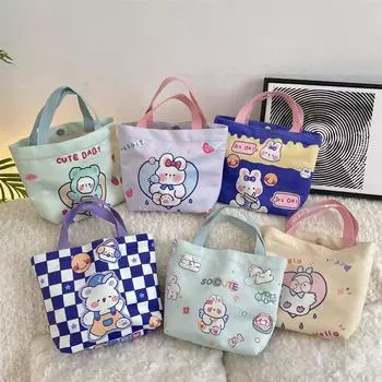 Милая сумка с рисунком кролика из мультфильма, большая вместительная холщовая сумка для покупок, сумка для переноски на работе, сумка для бенто